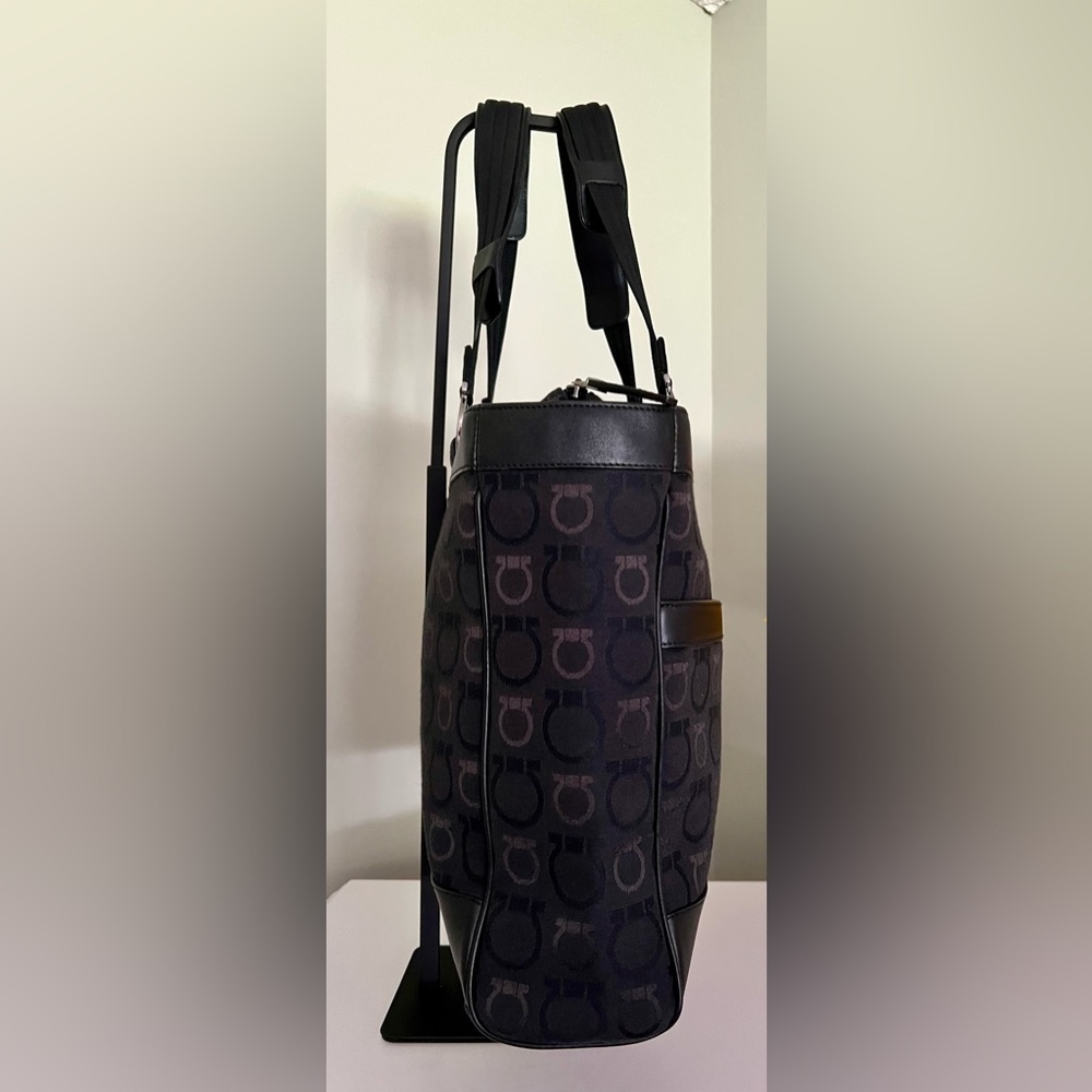 EUC Salvatore Ferragamo Black Canvas Tote Bag with Leather Trim - Picture 4 of 16
